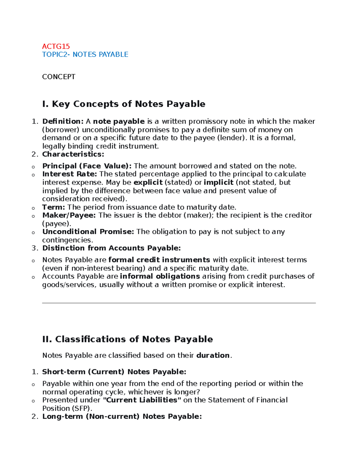 ACTG15 NOTES PAYABLE CONCEPT: Key Principles and Classifications - Studocu