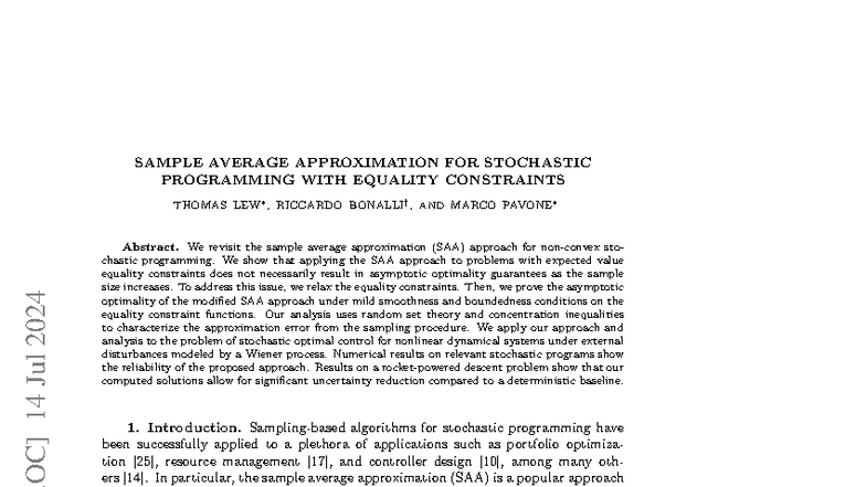 SAA Approach for Stochastic Programming with Equality Constraints (SP ...