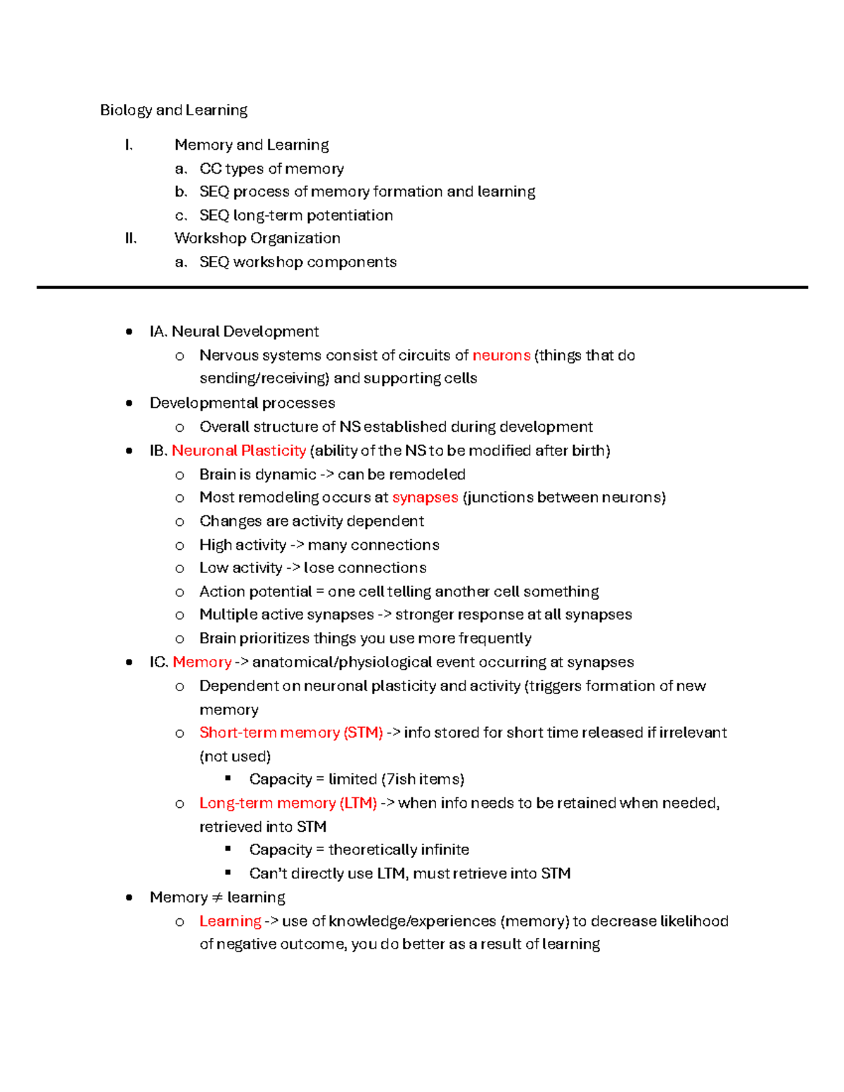 BIO101: Final Exam Notes on Memory Mechanisms & Neuroplasticity - Studocu