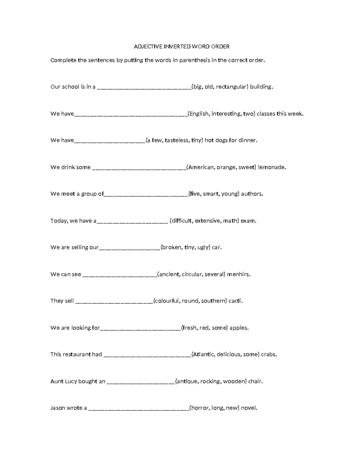 2 Adjective Inverted Word Order Exercises and Examples - Studocu