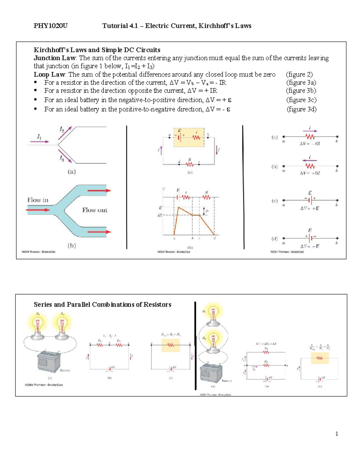 PHY1020U Tutorial 4.1: Electric Current & DC Circuit Laws - Studocu