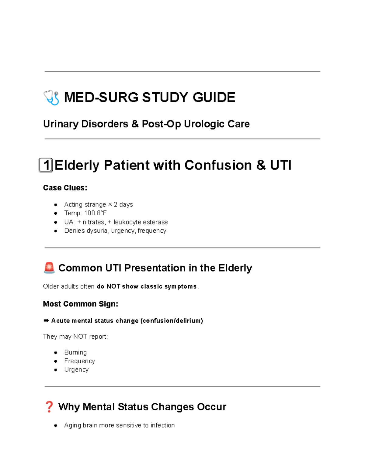 Renal Review Med Surg: UTI & Elderly Patient Care Insights - Studocu