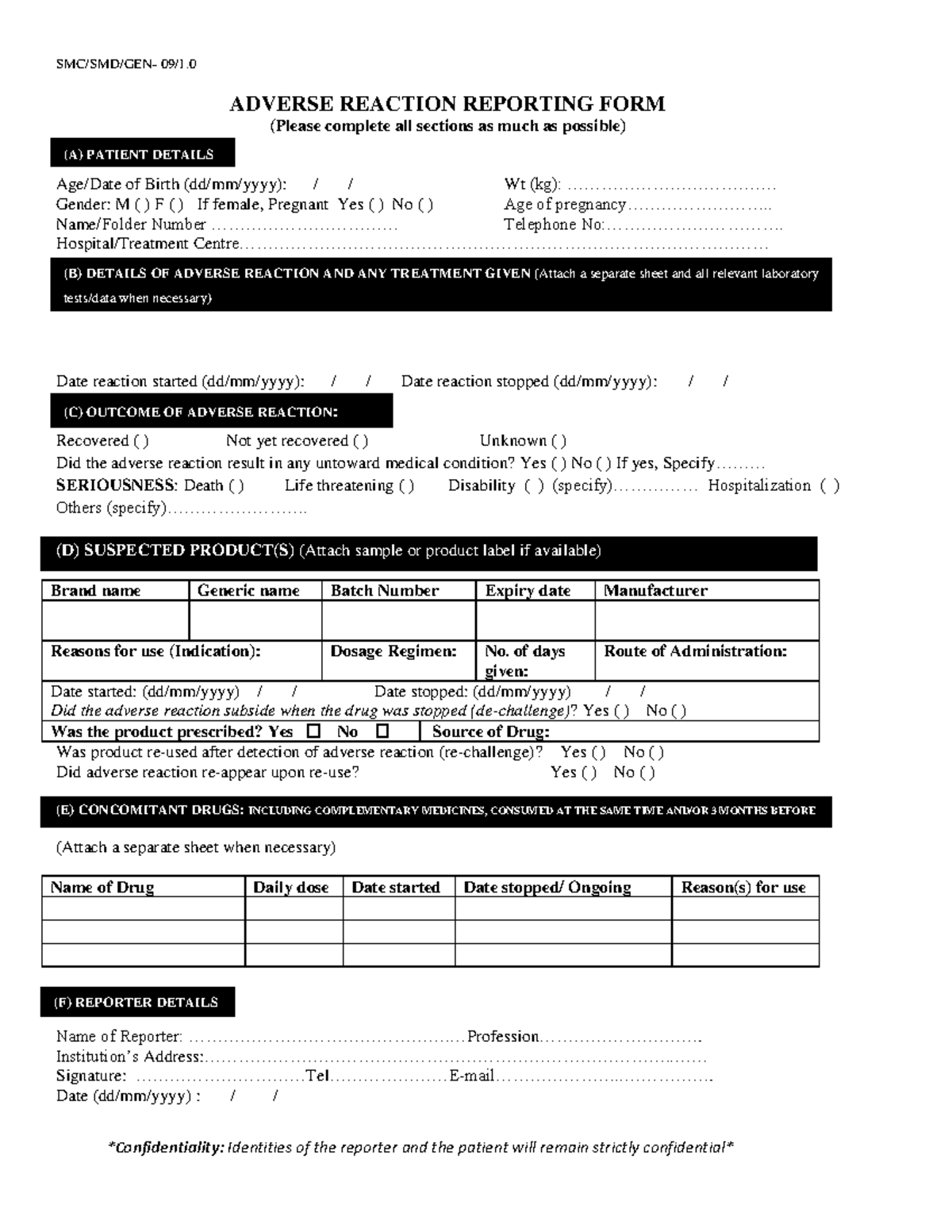Adverse Reaction Reporting Form 28 4 2017 - SMC/SMD/GEN- 09/1 ...