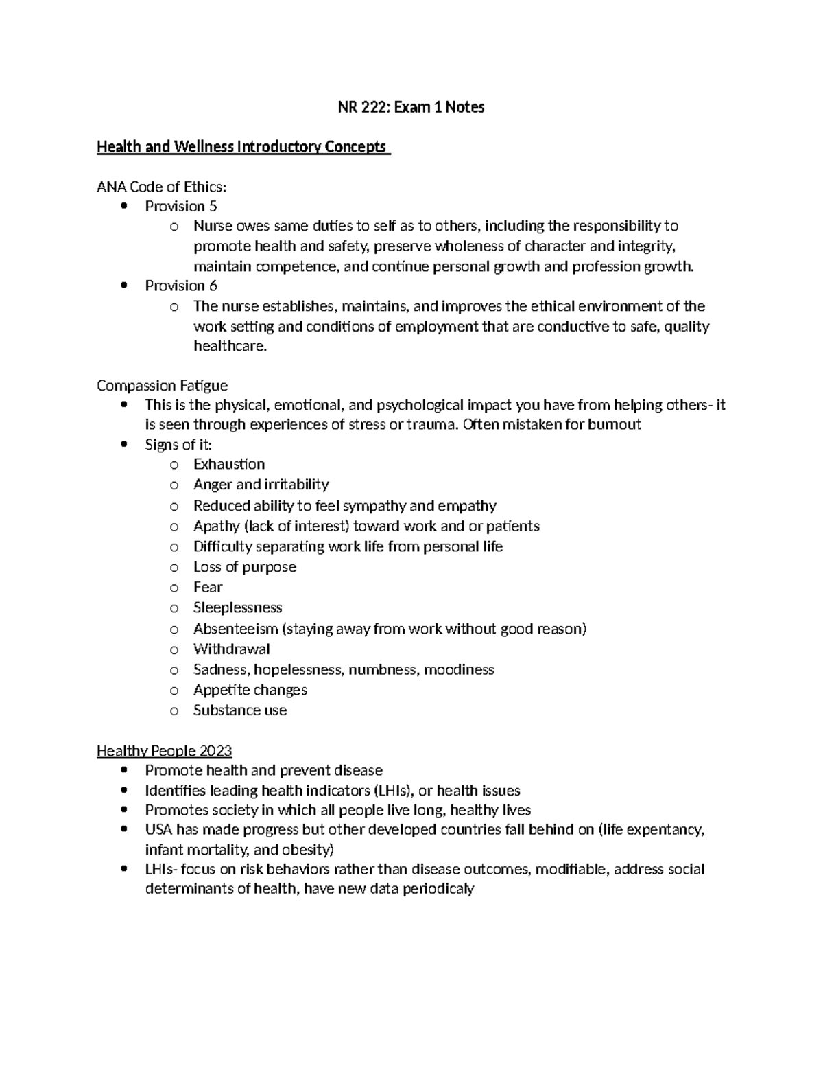NR 222: Comprehensive Exam 1 Notes on Health & Wellness Concepts - Studocu