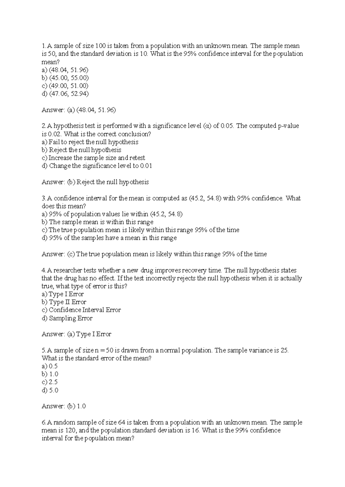DSA04 Unit 4: Confidence Intervals and Hypothesis Testing Notes - Studocu