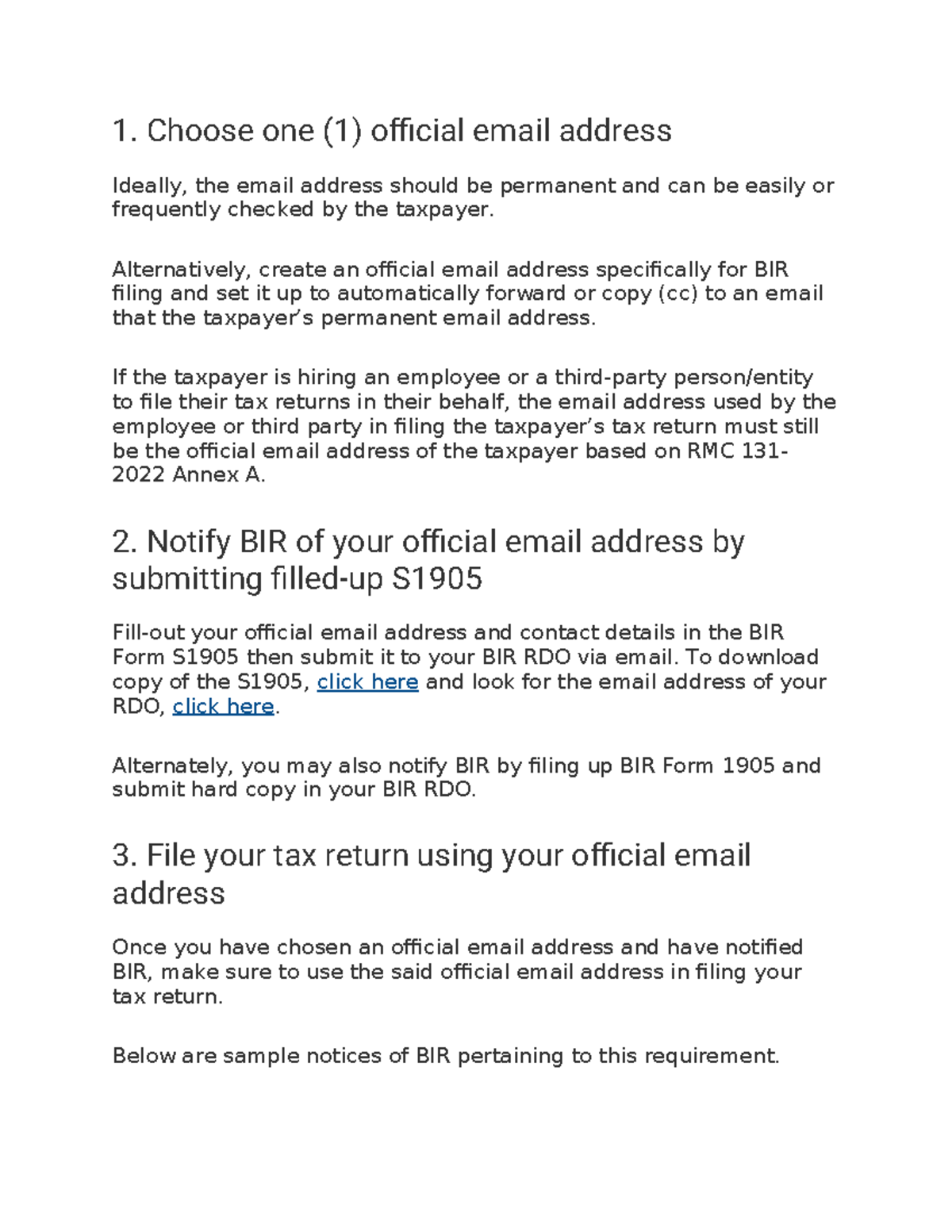 BIR Submission Guidelines: Choosing & Notifying Official Email Address ...