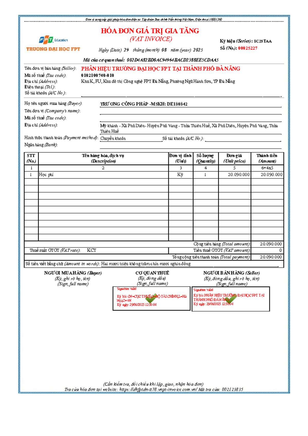 HÓA ĐƠN GIÁ TRỊ GIA TĂNG (VAT INVOICE) - FPT ĐÀ NẴNG 2025 - Studocu
