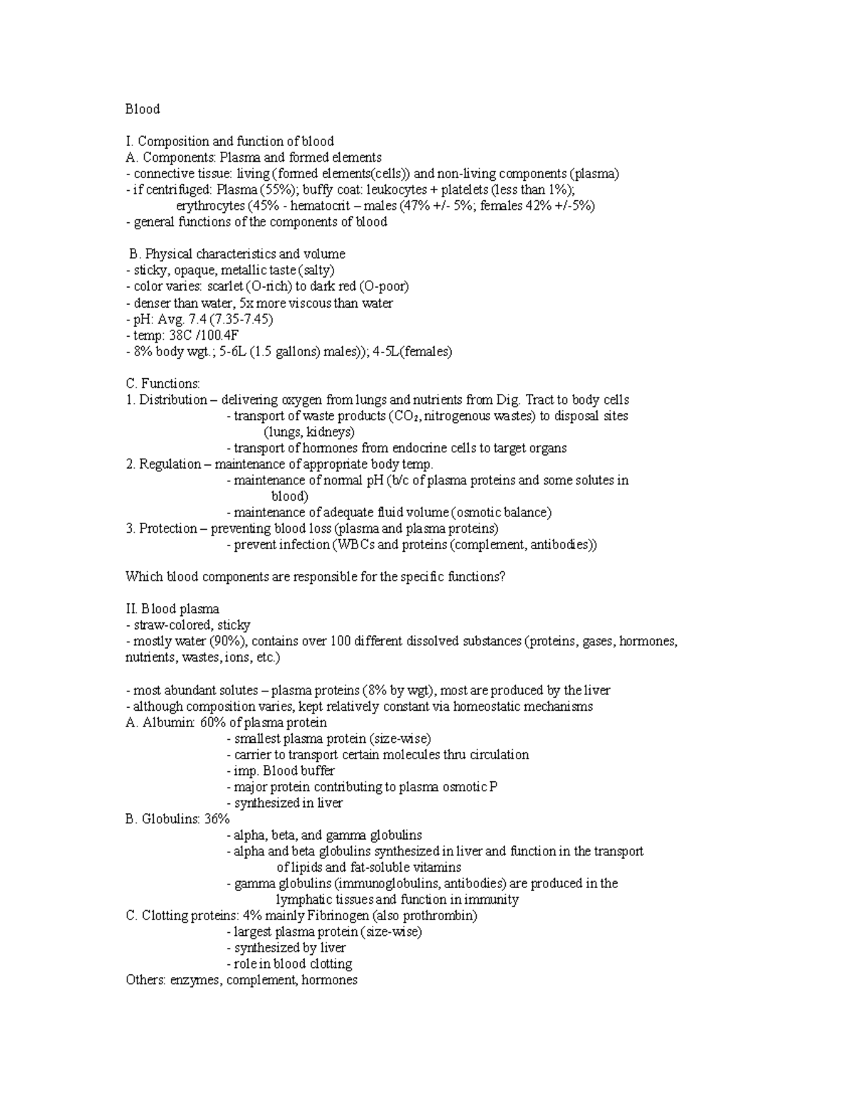 W1 - Blood Composition and Functions: Week 1 Overview - Studocu