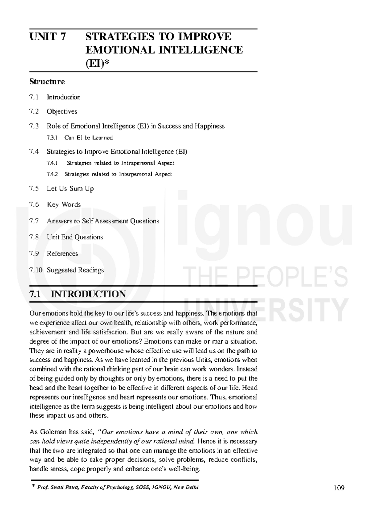 Unit-7 - UNIT 7 STRATEGIES TO IMPROVE EMOTIONAL INTELLIGENCE (EI ...