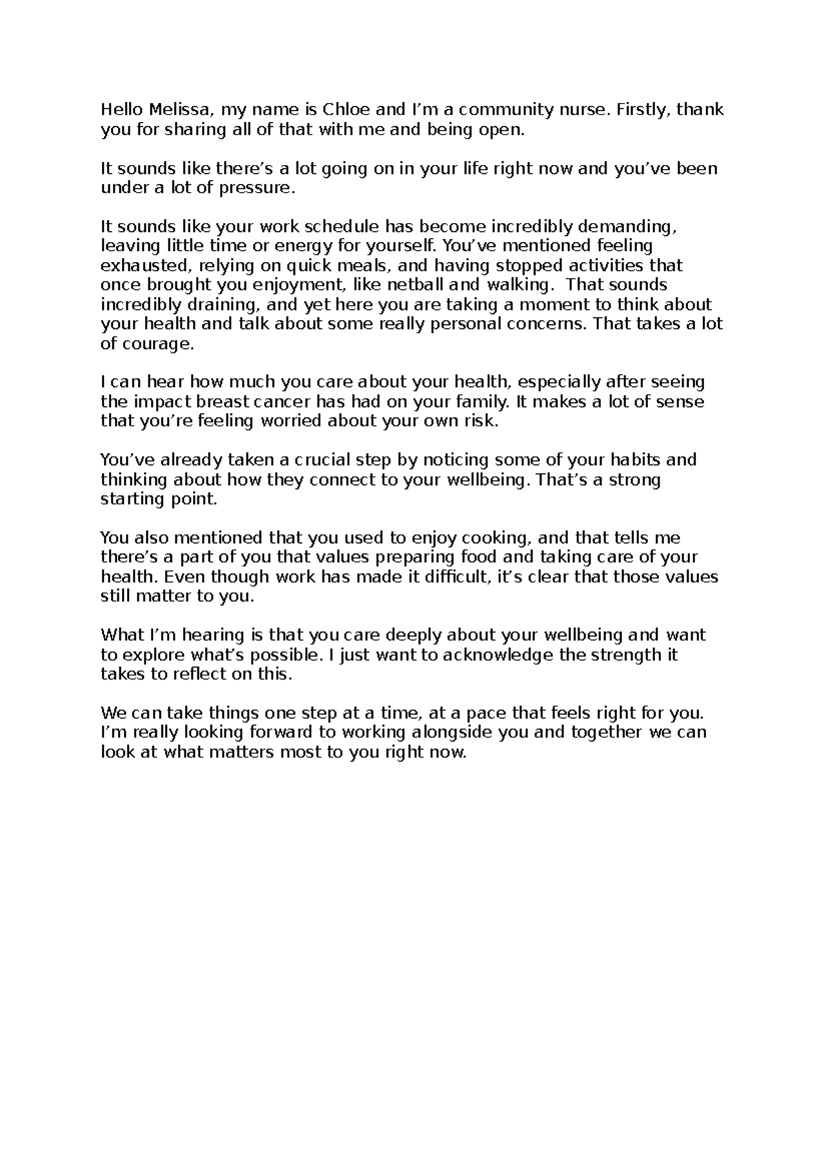 A3 Motivational Interviewing Script: Supporting Health & Wellbeing ...