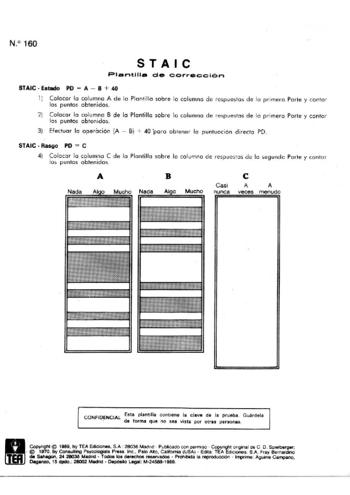 160 STAIC Hoja de Corrección y Puntuación Directa - Document Preview