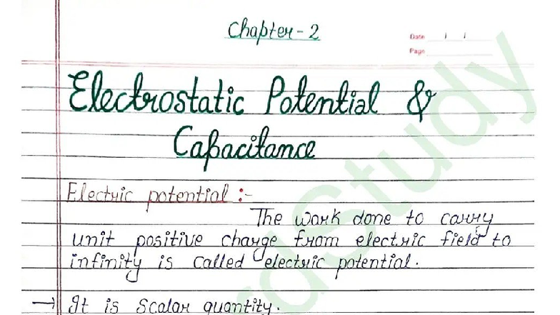 Electrostatic Potential and Capacitance Notes (Course Code: 2) - Studocu