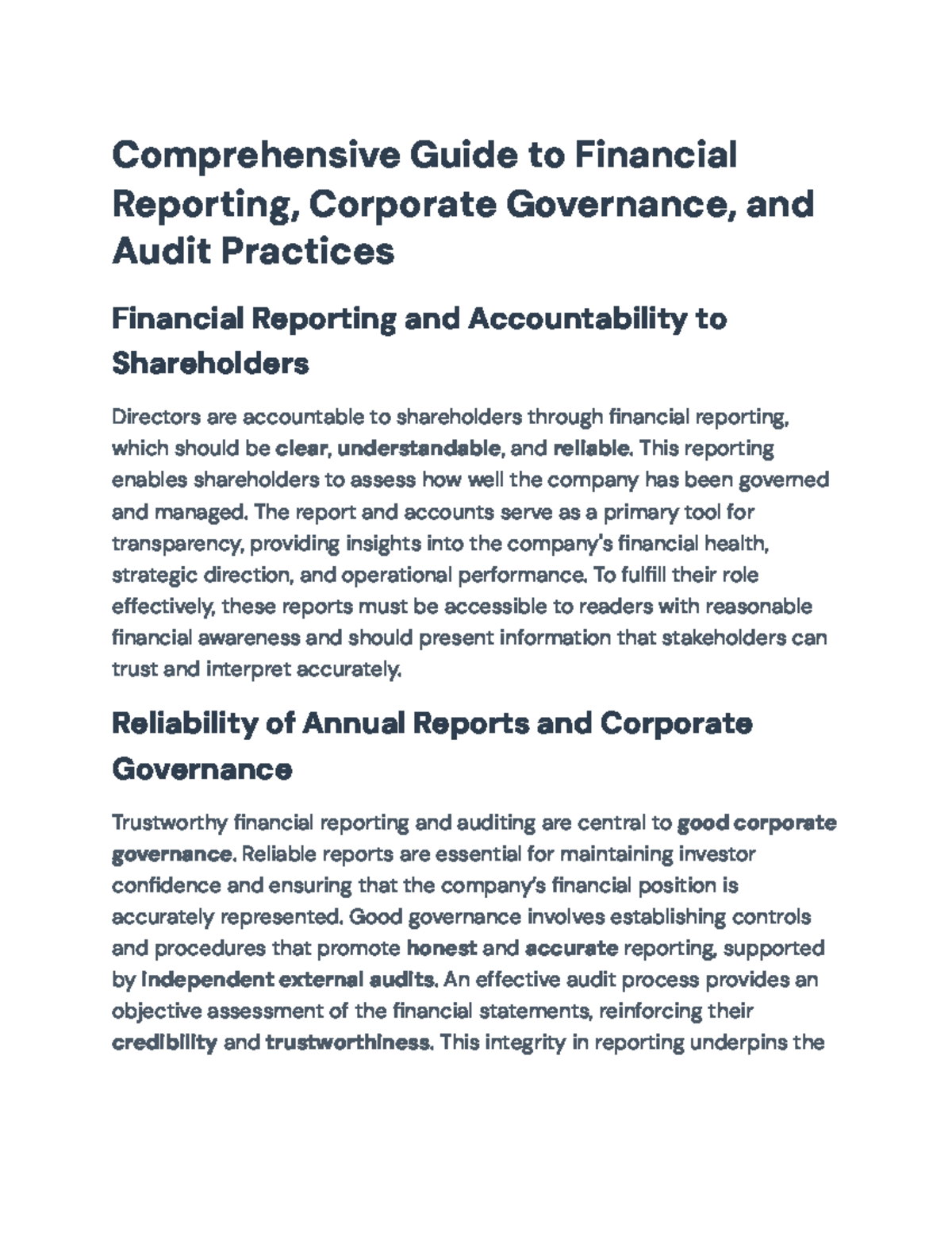 Comprehensive Guide to Financial Reporting & Corporate Governance ...