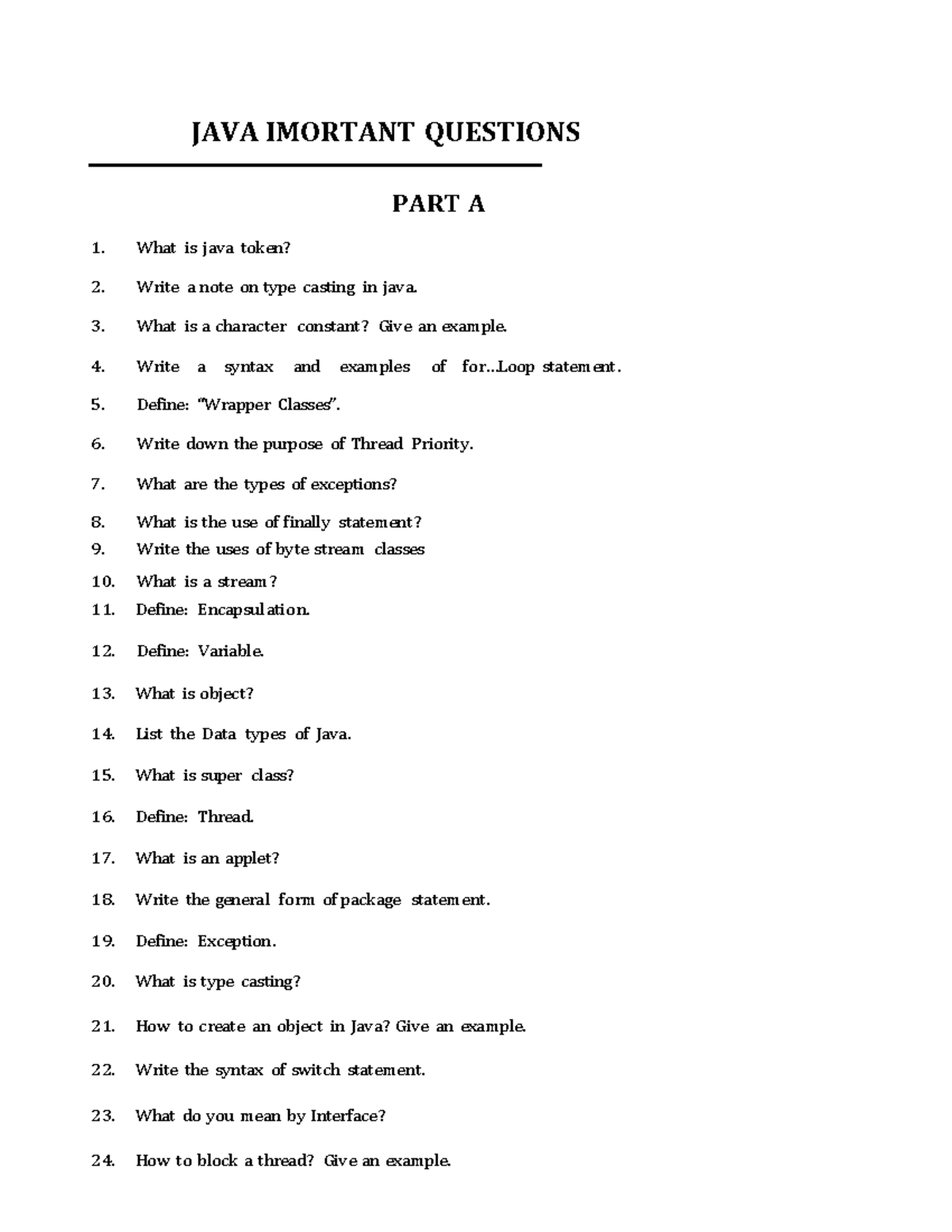 JAVA Important Questions: Key Concepts and Examples - Studocu