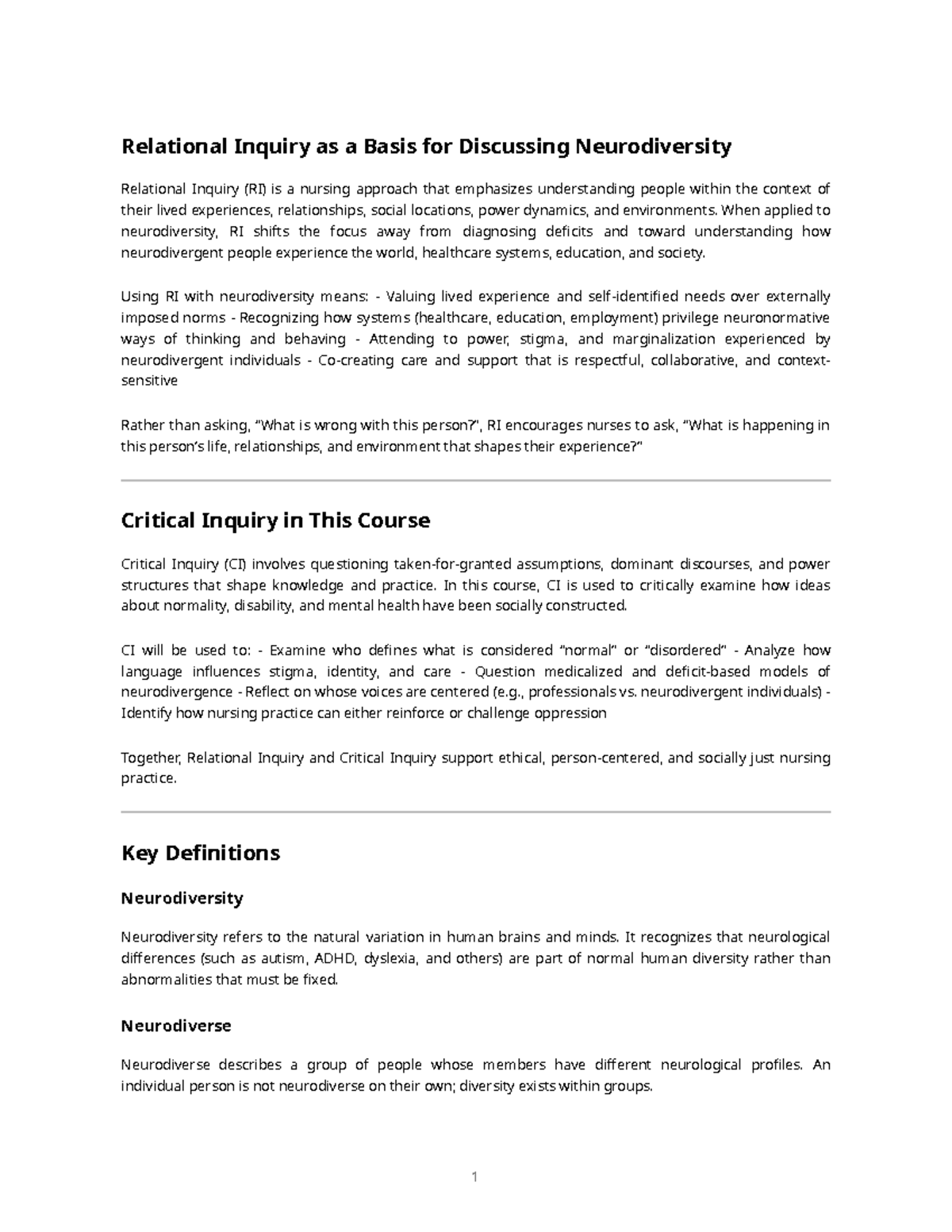 Relational Inquiry & Neurodiversity: Week 1 Notes - Studocu