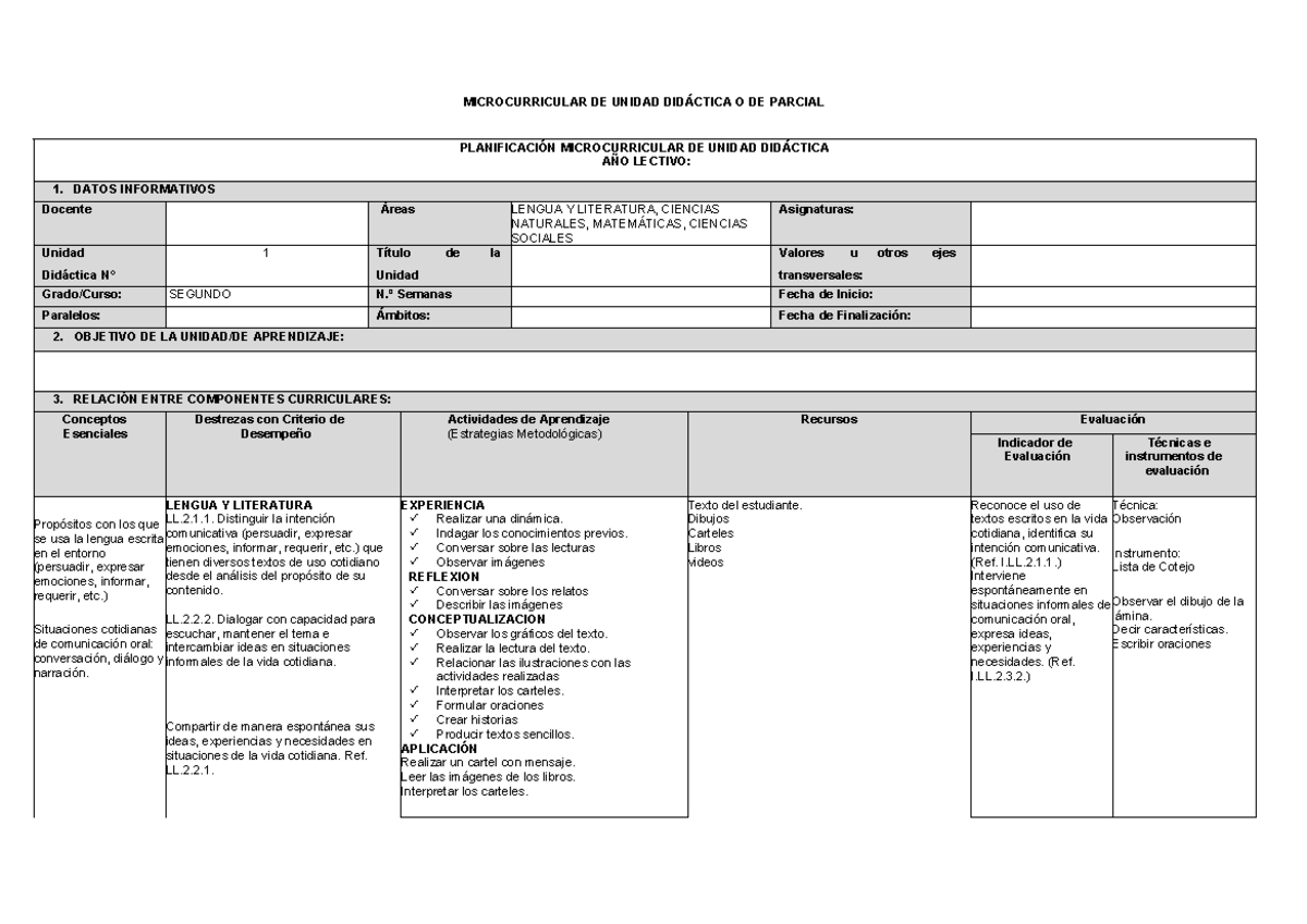 Planificación Microcurricular de Unidades Didácticas - Segundo Año 2021 ...