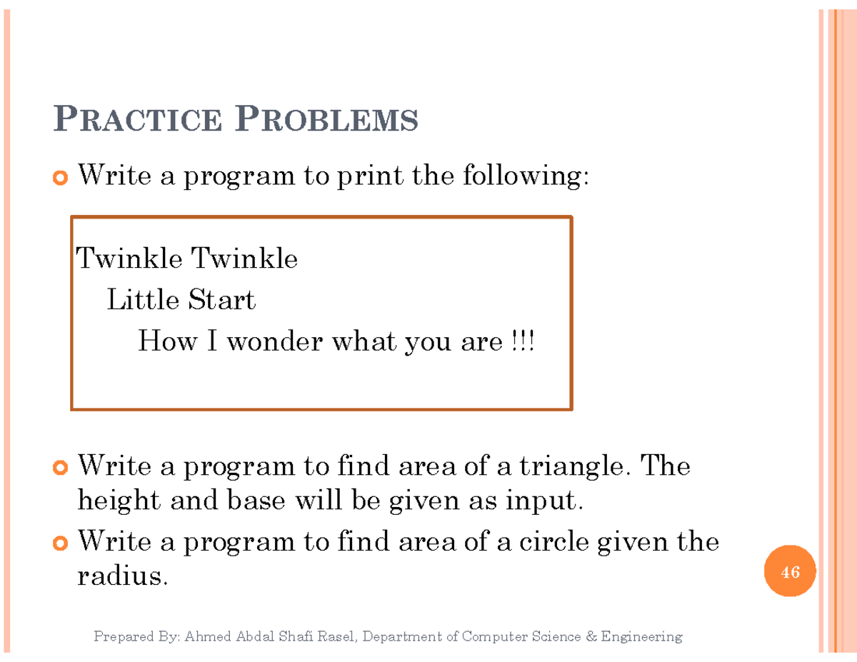 CSE 46 Practice Problems: Area of Triangle & Circle Programs - Studocu