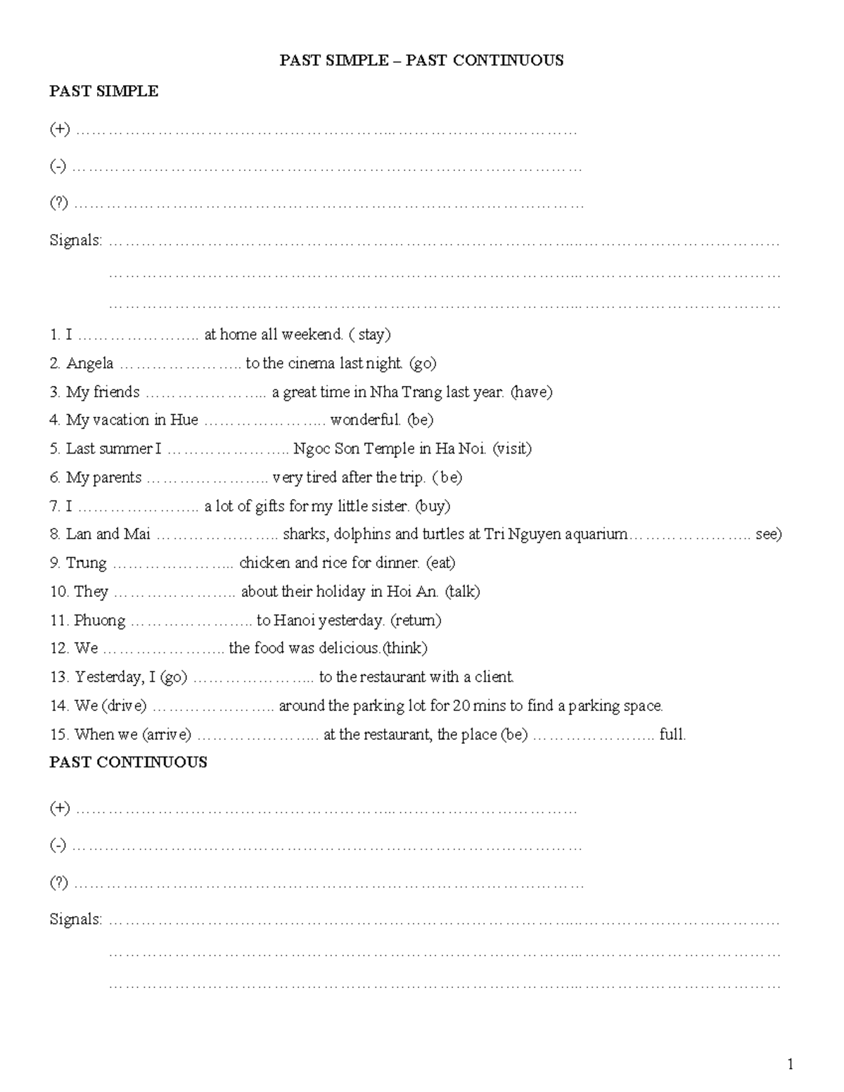 PAST Simple & PAST Continuous Practice Exercises - Studocu