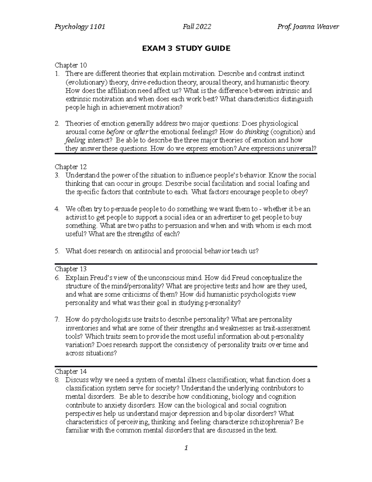 Psychology 1101 Fall 2022 Exam 3 Study Guide & Key Concepts - Studocu