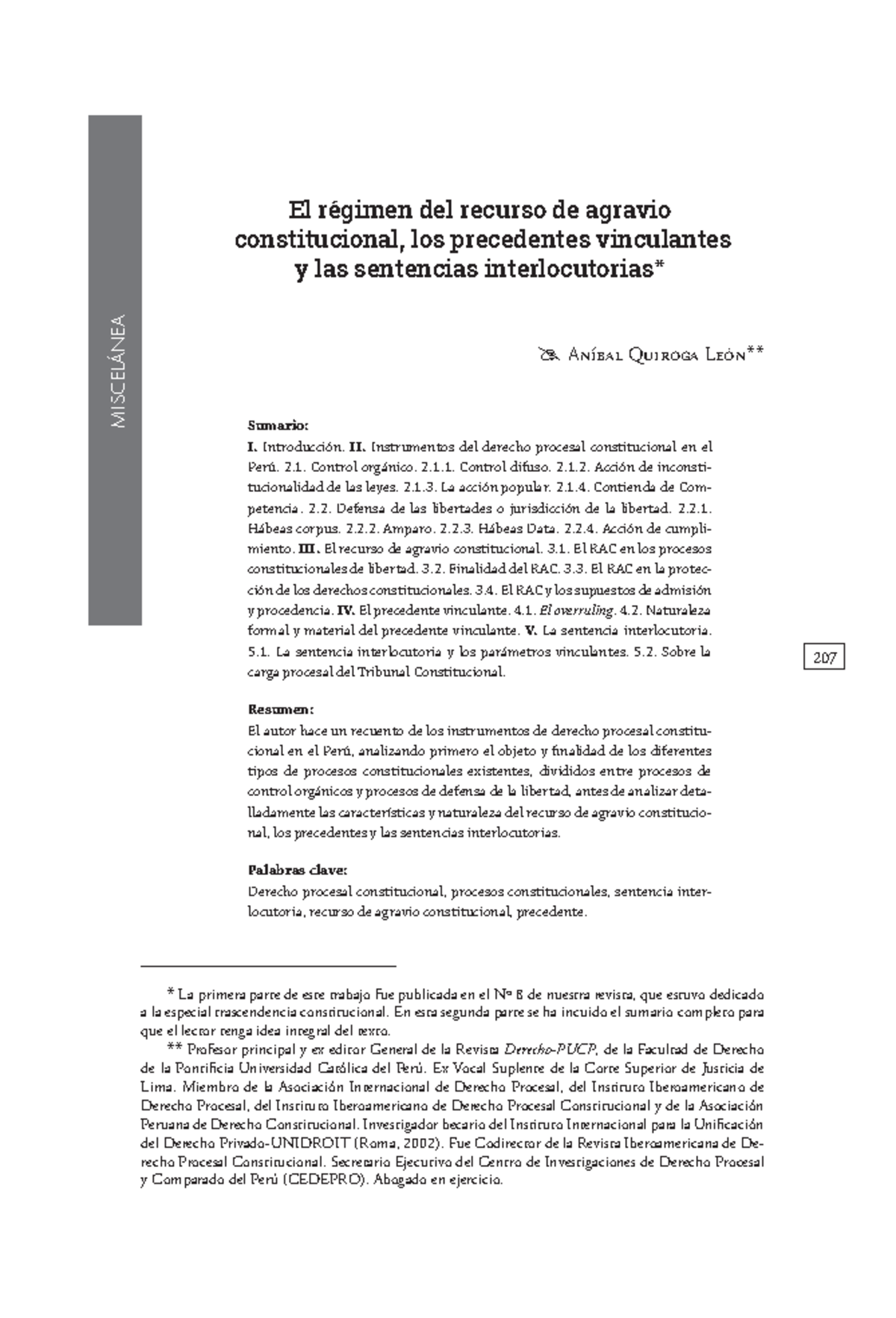 Agravio constitucional - 207 El régimen del recurso de agravio ...