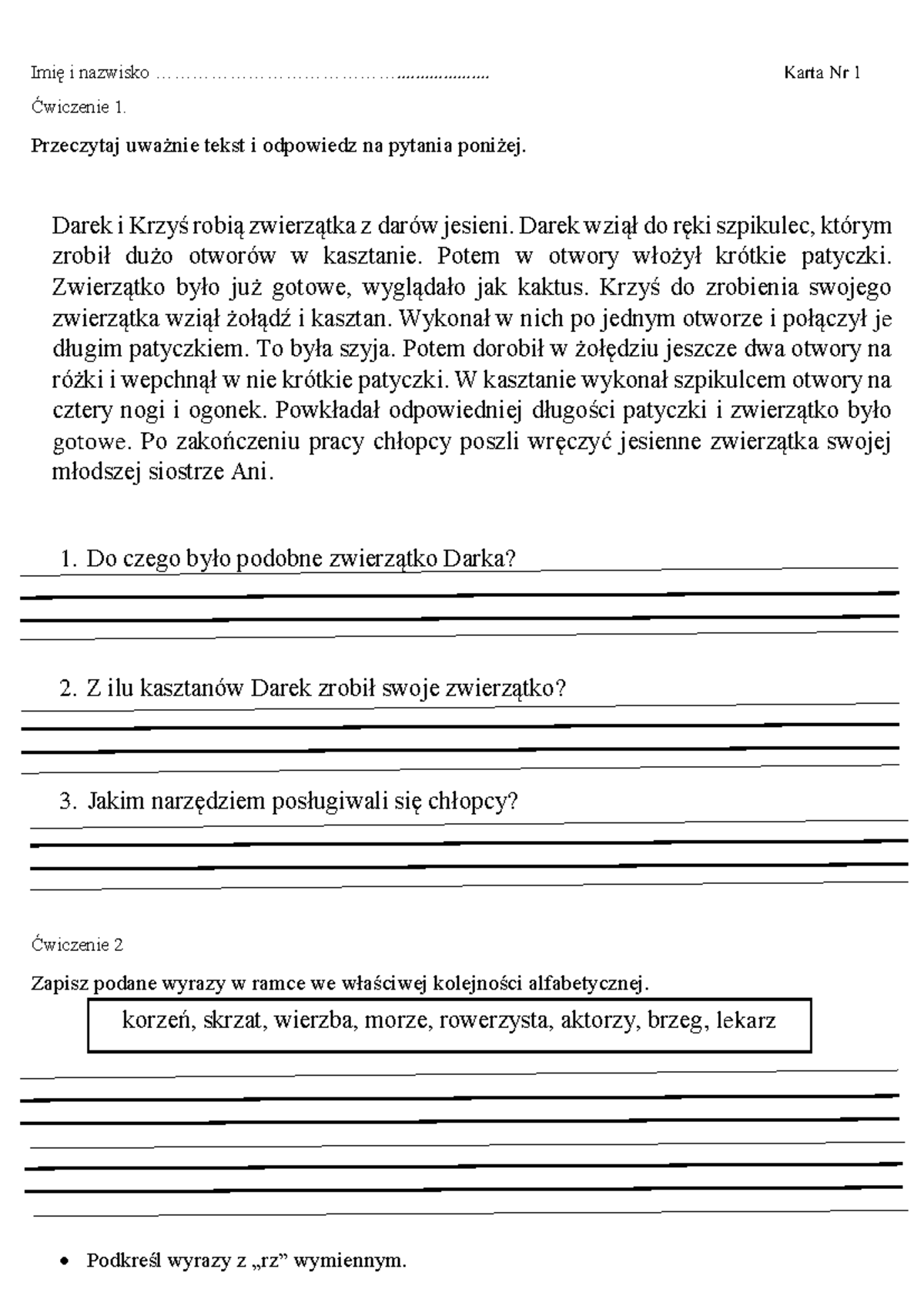 Karty Pracy z Przyrody dla Klasy 3 - Ćwiczenia i Zadania - Studocu