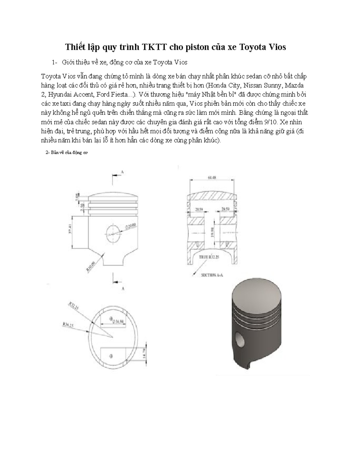 Báo cáo BTNC TKTT: Thiết kế chốt piston xe Toyota Vios - Studocu