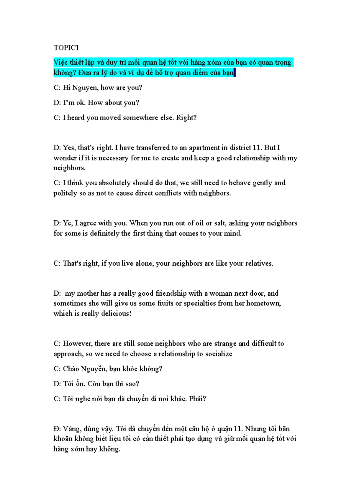 Speaking Test GEP5 - Test 20% - GEP 5 SET 1 Part 1: You will have to ...