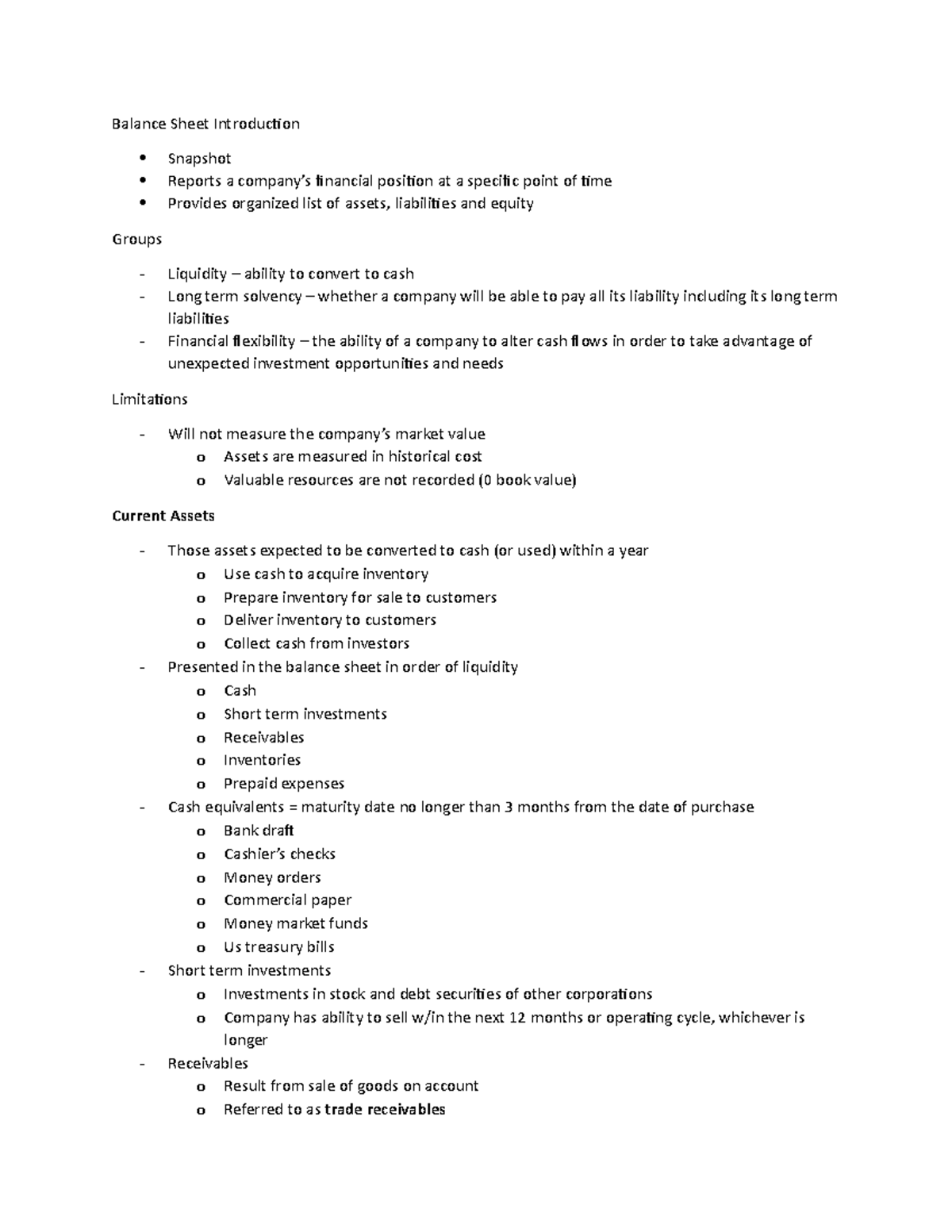 acct 303: Chapter 3 Balance Sheet Overview and Key Notes - Studocu