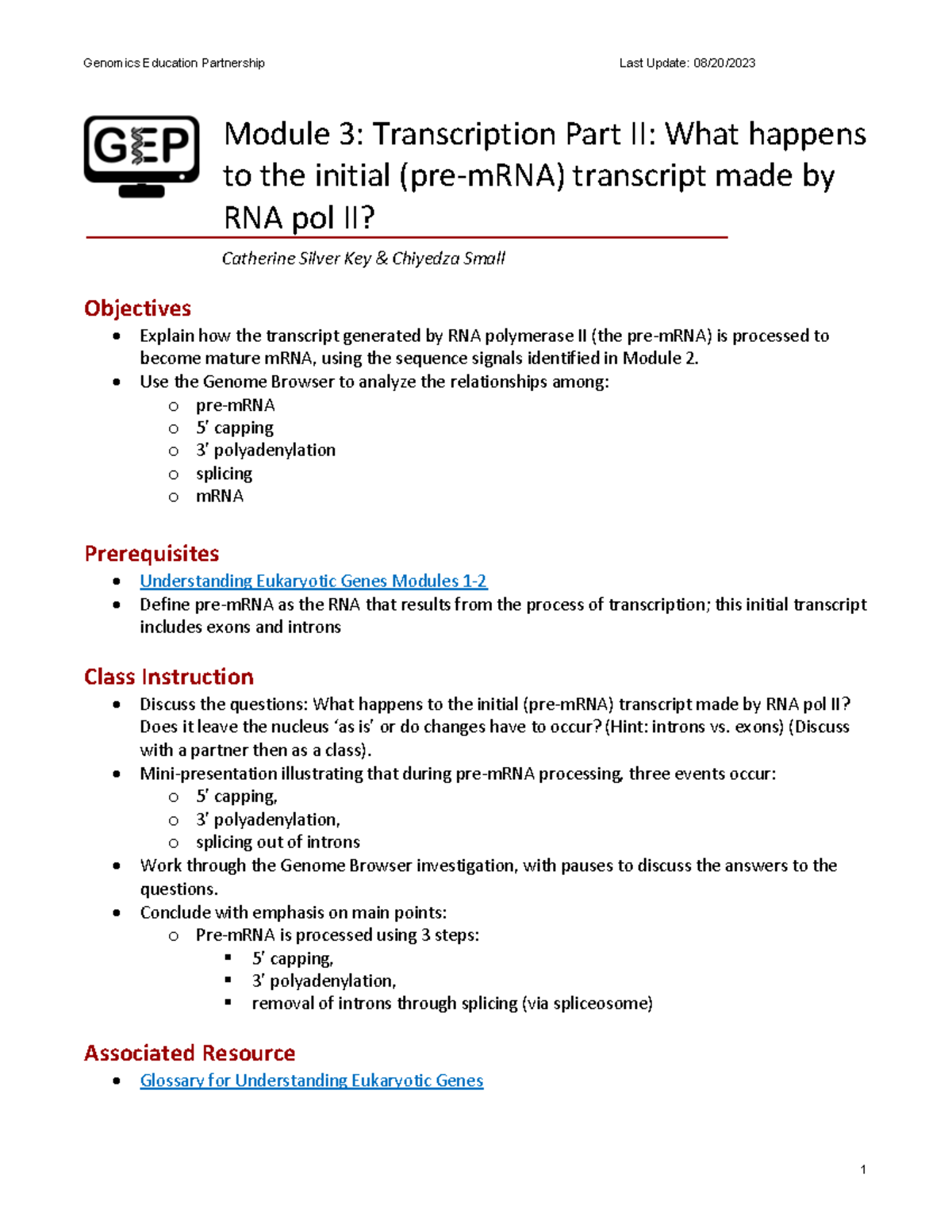 Genomics+-+Module+%23+3 - Module 3 : Transcription Part II: What ...