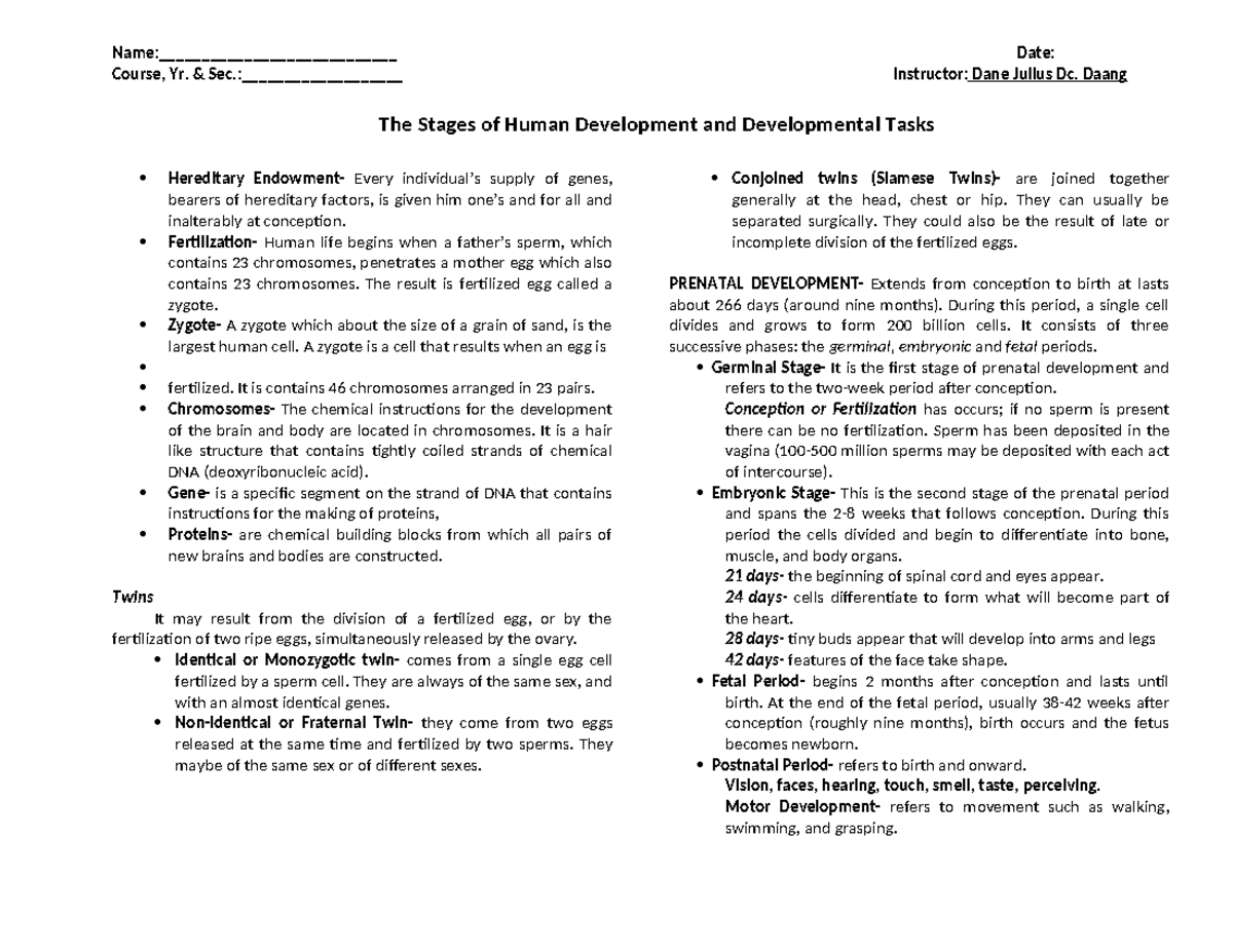 PSY 101: Stages of Human Development and Hereditary Factors - Studocu