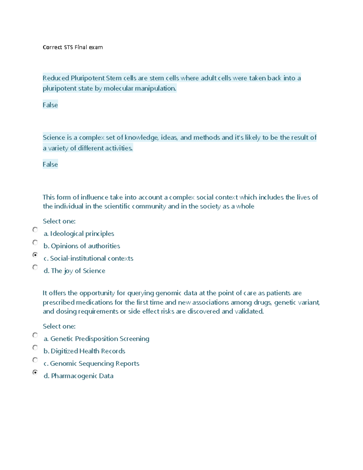 FINAL EXAM STS: Science, Technology, and Society Overview - Studocu