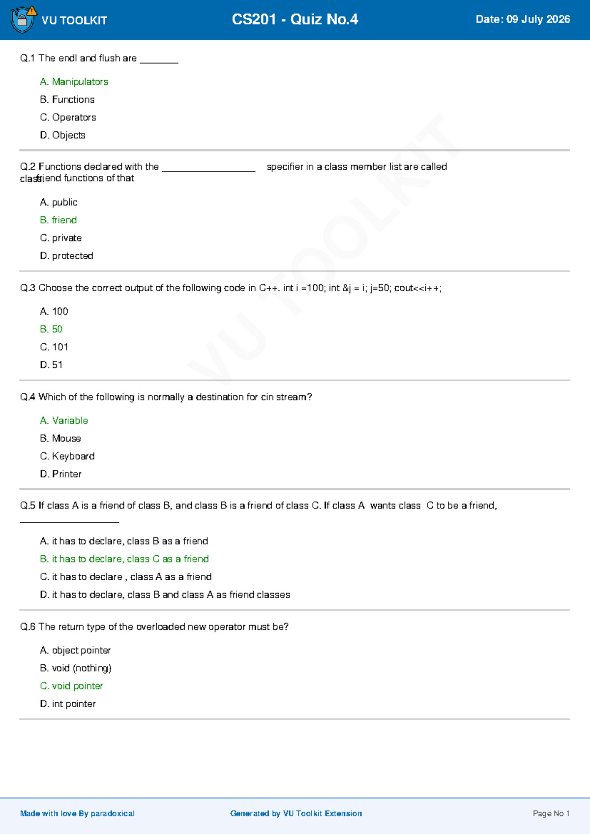 CS201 Quiz No.4 - Key Concepts and Sample Questions - Studocu
