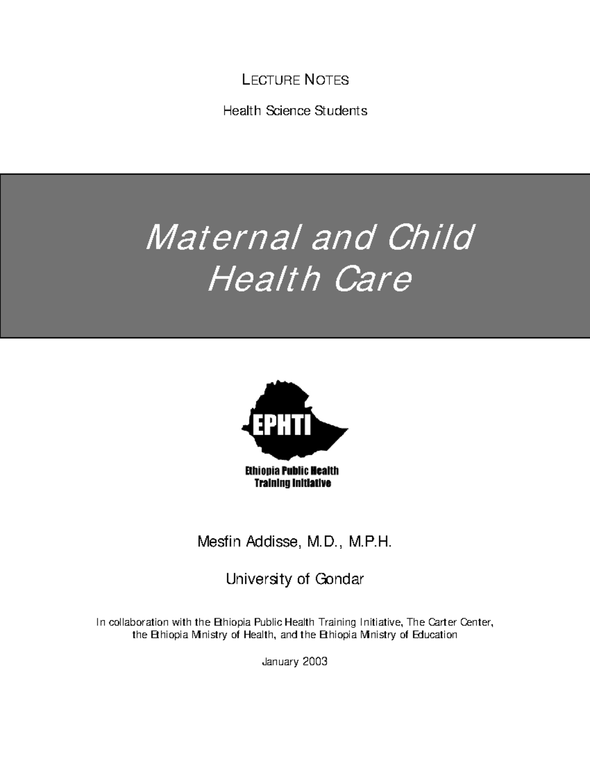 MCH 101 Lecture Notes: Insights on Maternal and Child Health Care - Studocu