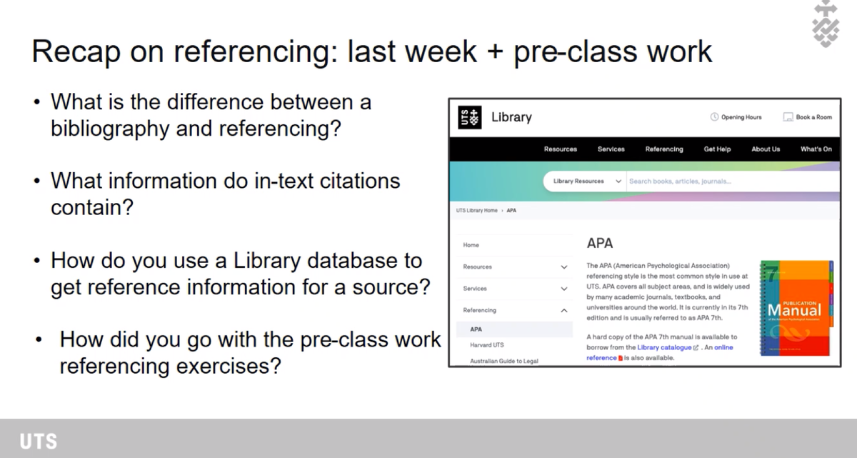 ITEP Lecture - Recap on referencing: last week work What is the ...