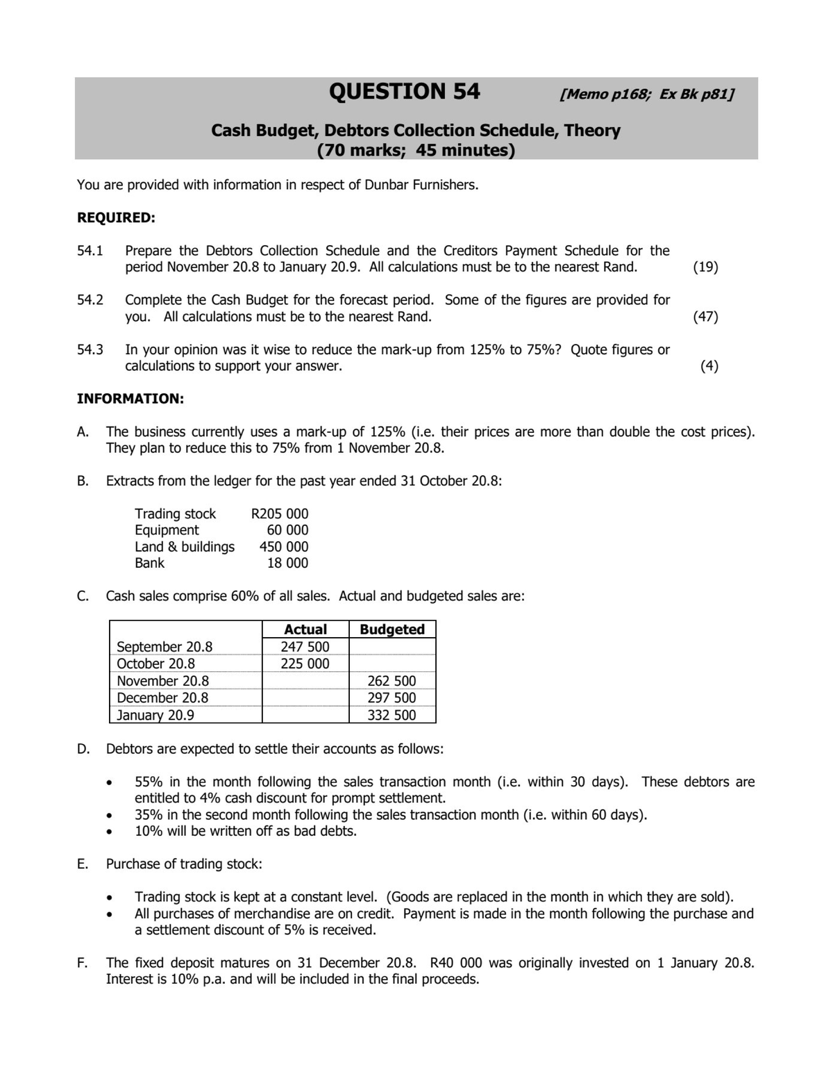 Cash Budget & Debtors Collection Schedule CMAC022 - Studocu