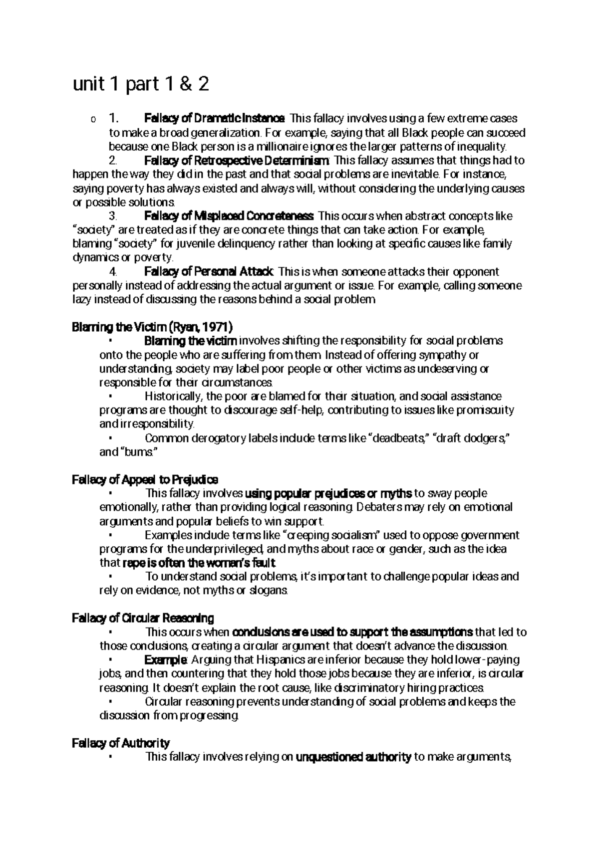 Socy211 Final Exam Notes: Understanding Fallacies in Social Problems ...