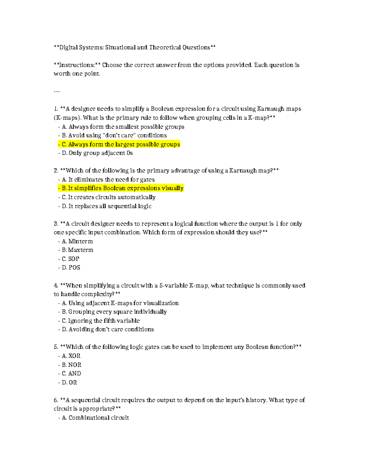 Digital Systems Questions - Digital Systems: Situational and ...