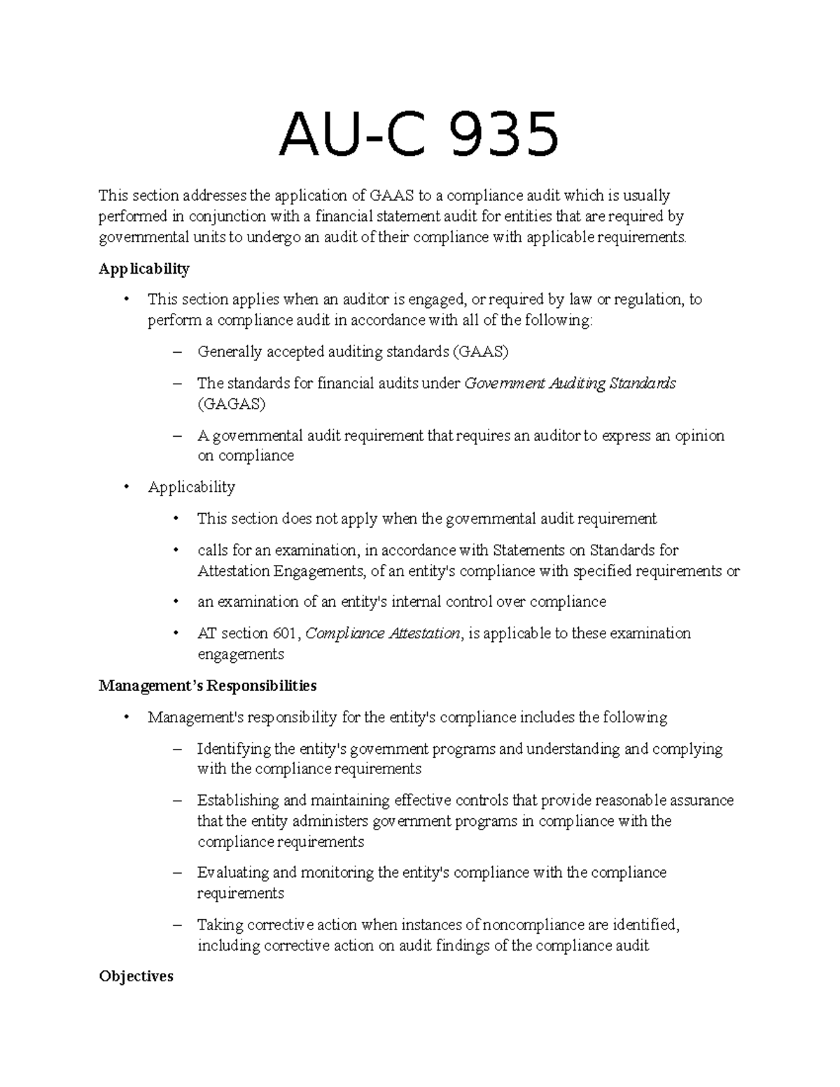 AU-C 935 Compliance Audit: Key Notes and Requirements Summary - Studocu