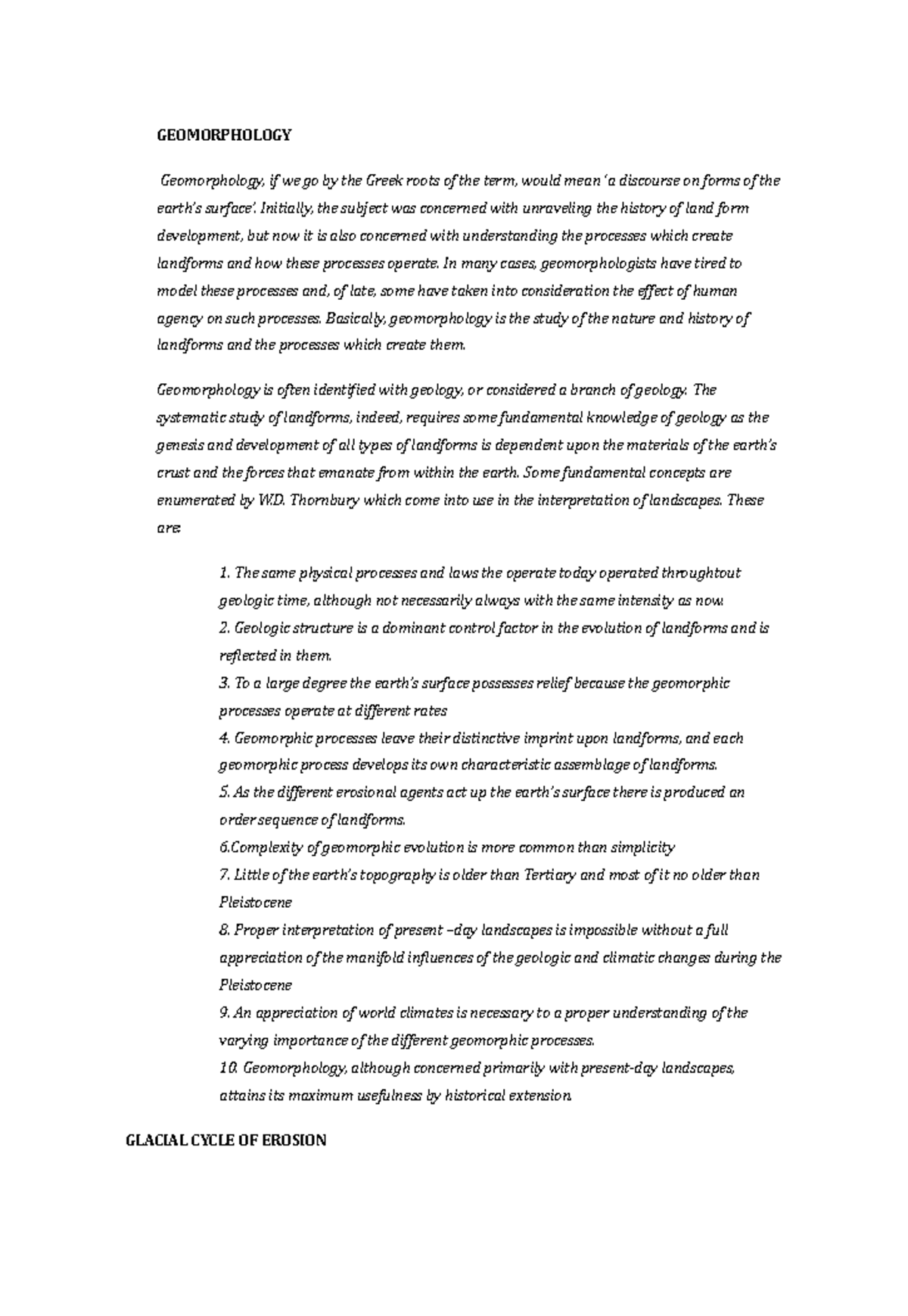 GEOG 311 - Summary on geomophology notes - GEOMORPHOLOGY Geomorphology ...