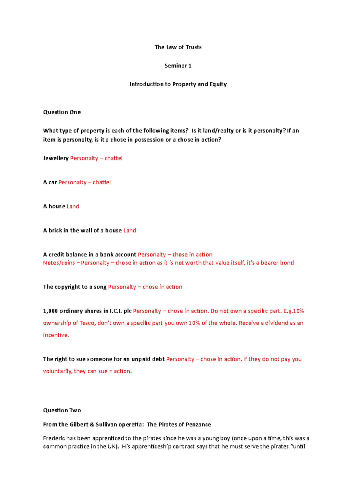 Seminar 1 - Introduction to the Module and Property - The Law of Trusts ...