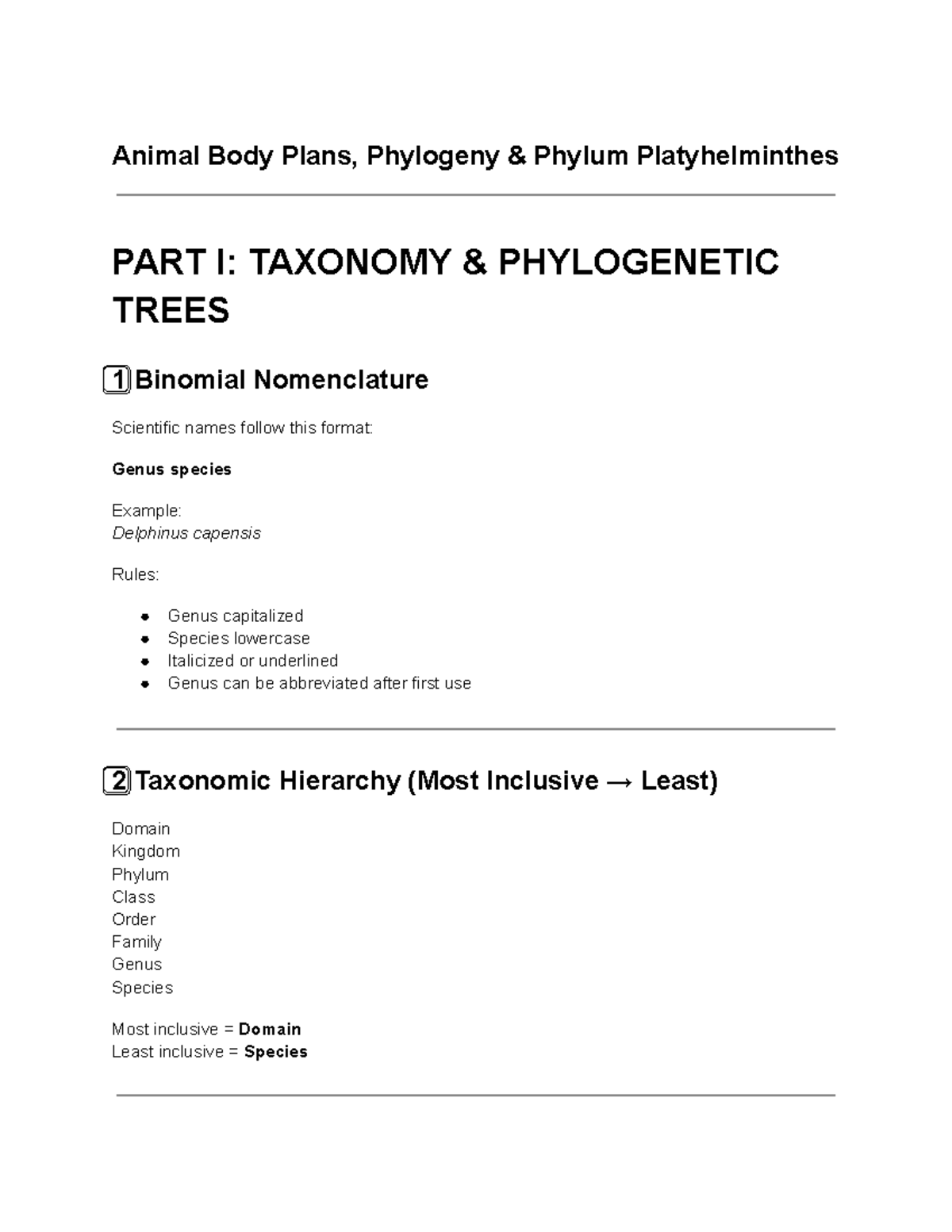 Animal Bio - Notes on Phylogeny & Body Plans (Part I & II) - Studocu
