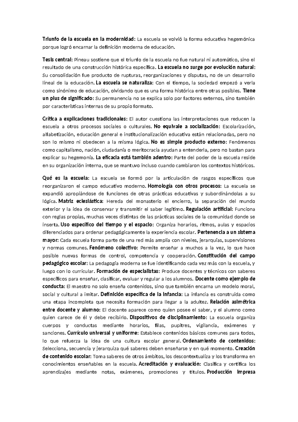 Pineau - Análisis del Triunfo de la Escuela en la Modernidad - Studocu