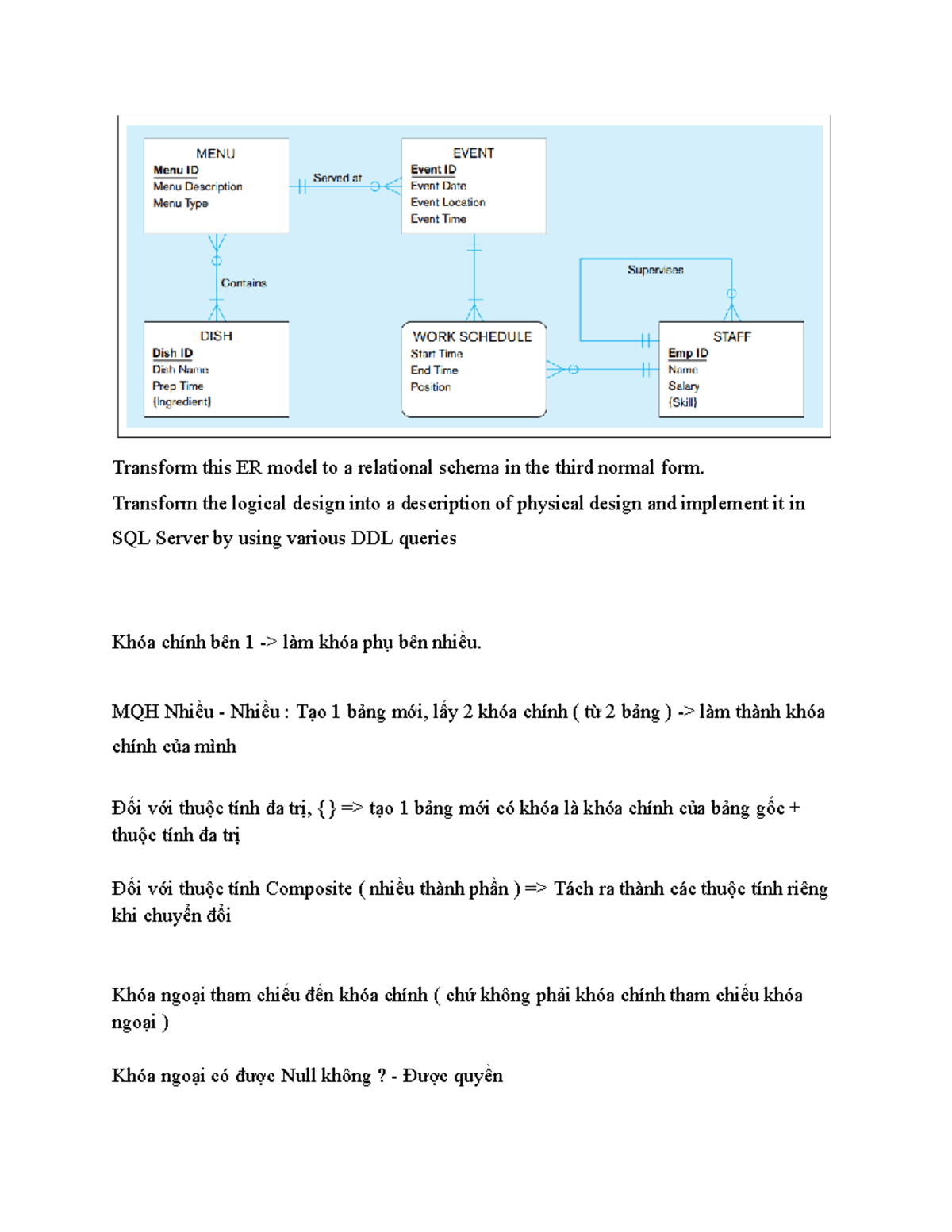 Bài tập ER - 3NF - Transform this ER model to a relational schema in ...