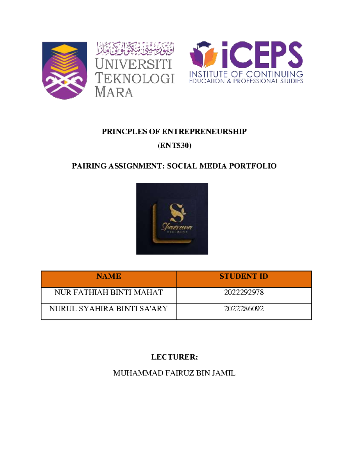 Social Media Portfolio Group Assignment for ENT530 Business Plan - Studocu