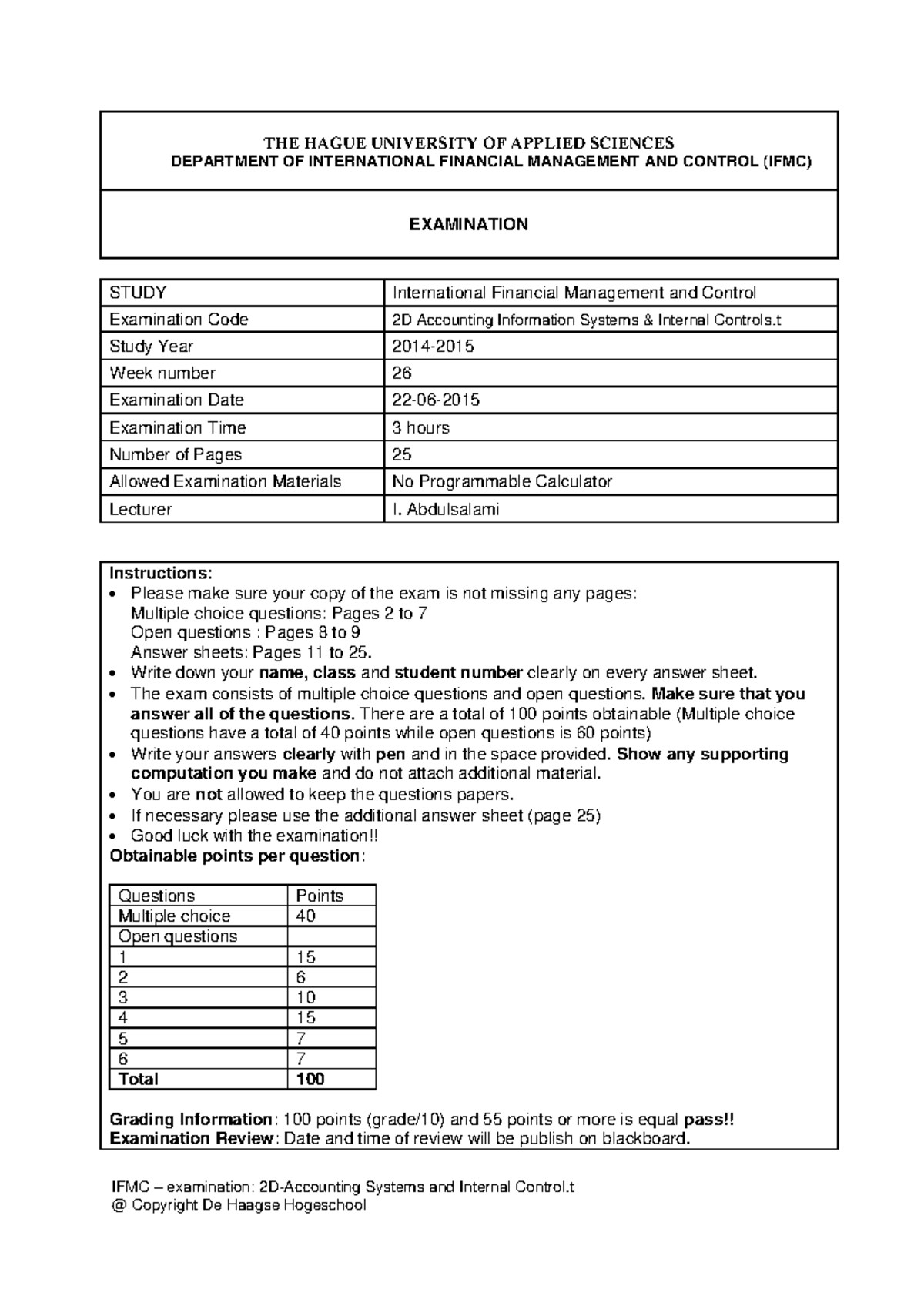Final Exam IFMC 2D - Accounting Information Systems & Internal Control ...