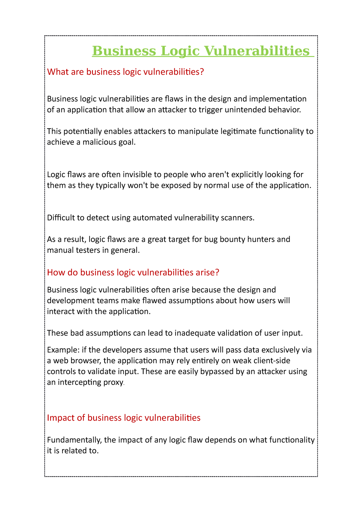 Understanding Business Logic Vulnerabilities in Applications - Studocu