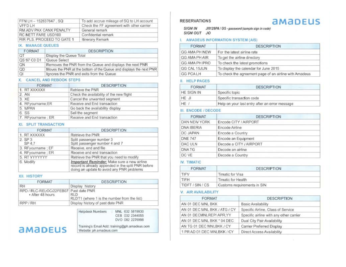 Amadeus Quick Guide for Travel Reservation System - Studocu