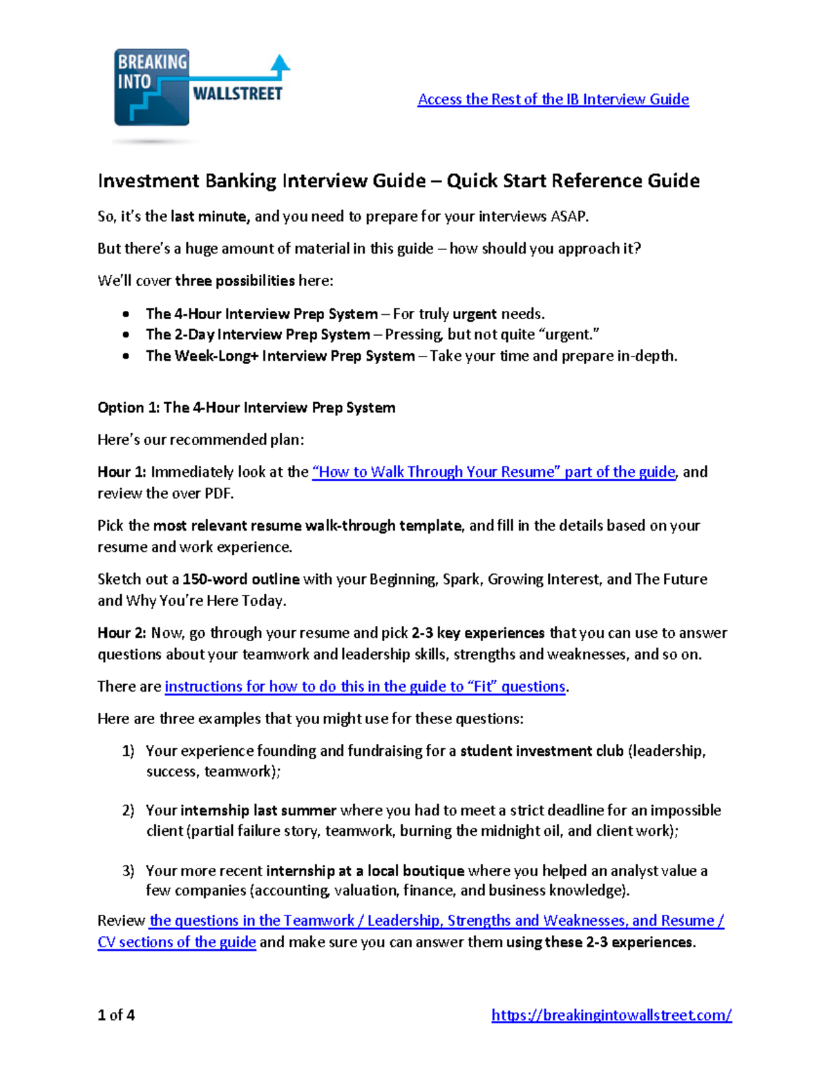 IBIG 01 01 Investment Banking Interview Quick Prep Guide - Studocu