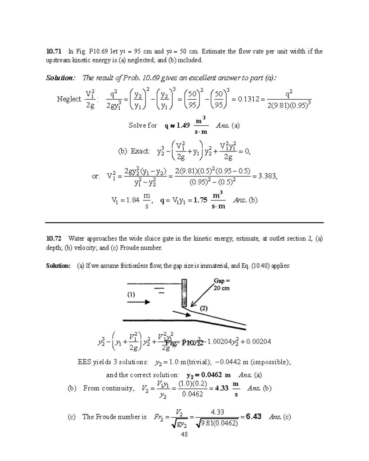 10.71 & 10.72 Flow Rate Estimation & Froude Number Analysis - Studocu