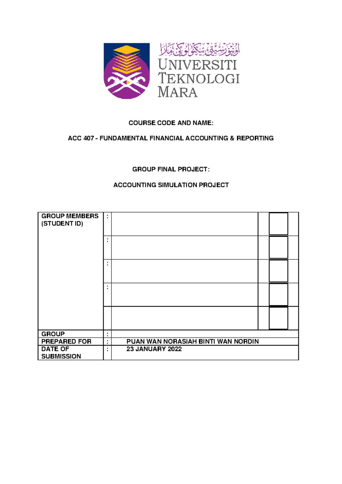 ACC 407 Accounting Simulation Final Project Report - Studocu